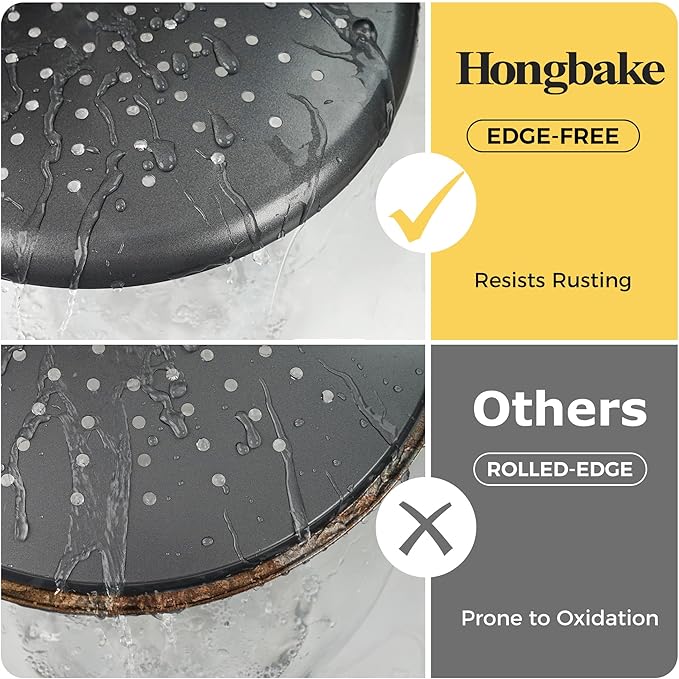 HONGBAKE 2 Pack Pizza Pan 14 Inch with Holes, Rust-Free Nonstick Pizza Pan for Oven, 0.8mm Carbon Steel Perforated Pizza Tray with Wider Handles, Round Baking Sheet for Frozen & Homemade Pizza, Grey