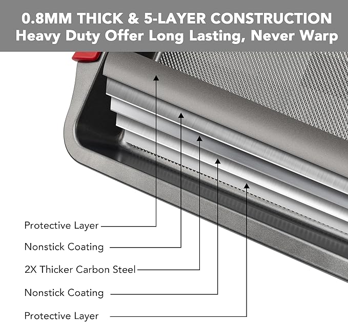 Tiawudi 13" x 9" Cake Pan, 0.8mm Thick Heavy Duty Baking Dish with Diamond Texture Pattern for Even Heating, Nonstick Baking Pan for Bread, Brownie or Lasagna, Cake Mold with Silicone Grip Handles