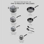T-fal Ultimate Hard Anodized Nonstick Cookware Set 12 Piece, Oven Broiler Safe 400F, Lid Safe 350F, Kitchen Cooking Set w/Fry Pans, Saucepans, Dutch Oven, Pots and Pans, Dishwasher Safe, Onyx