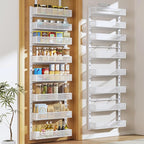 Pantry Door Organizers and Storage, 8-Tier Large Metal Heavy-Duty Frame Over the Door Spice Rack, 2 in 1 Wall-Mounted or Hanging shelf for Kitchen, Bathroom, Laundry Room, Bedroom, Closet &Nursery