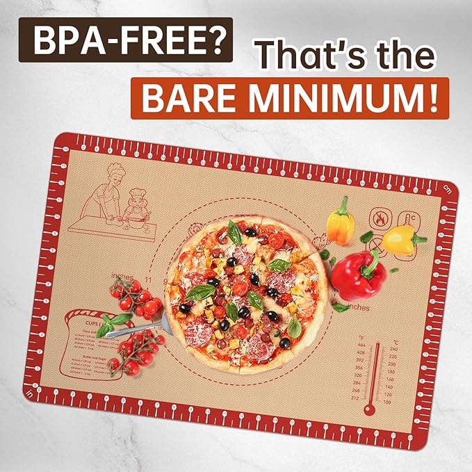 Silicone Baking Mat with Recipes, Extra Thick Silicone Mats for Baking, Non Stick Pastry Mat for Rolling Dough, Silicone Macaron Baking Mat for Cookie,Bread,Pizza,Fondant Mat, Oven&Dishwasher Safe