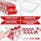 SCAVATA 4 Pack Stackable Refrigerator Organizer, Soda Can Dispenser Pop Cans Container Beverage Holder with Lid for Fridge, Freezer, Kitchen, Clear Plastic Storage Bins-Holds 10 Cans Each