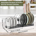 ROOHUA Pot Rack -Expandable Pan Organizer for Cabinet, Lid Holder with 10 Adjustable Compartment for Kitchen Cabinet Cookware Baking Frying Rack
