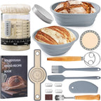 Angadona Sourdough Starter Kit, Sourdough Bread Baking Supplies, 40oz Sourdough Starter Jar, 9" Round & 10" Oval Silicone Bread Proofing Baskets Set, Bread baking tools,Silicone bread Sling