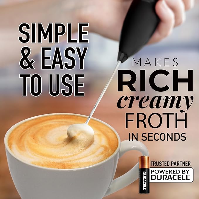 Zulay Kitchen Milk Frother Handheld Electric Whisk with AA Duracell Batteries – Durable Drink Mixer for Coffee, Lattes, Cappuccinos & More - Carbon Black