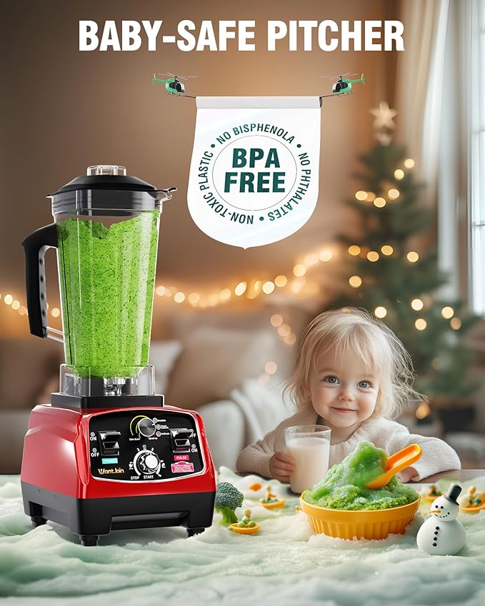 WantJoin Professional Blender, ETL listed 68oz Commercial Blender for kitchen Max 1800W High Power Home and Commercial with Timer, Smoothie Maker 2200ml for Crushing Ice, Frozen Dessert, Soup,fish