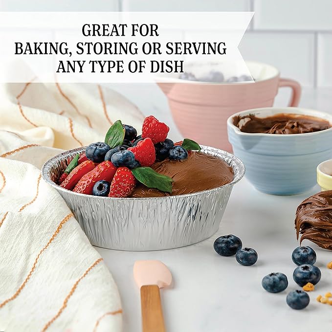 PLASTICPRO 6.5'' Inch Round Tin Foil Pans Disposable Aluminum, Freezer & Oven Safe - For Baking, Cooking, Storage, Roasting, & Reheating, Deep Pack of 20