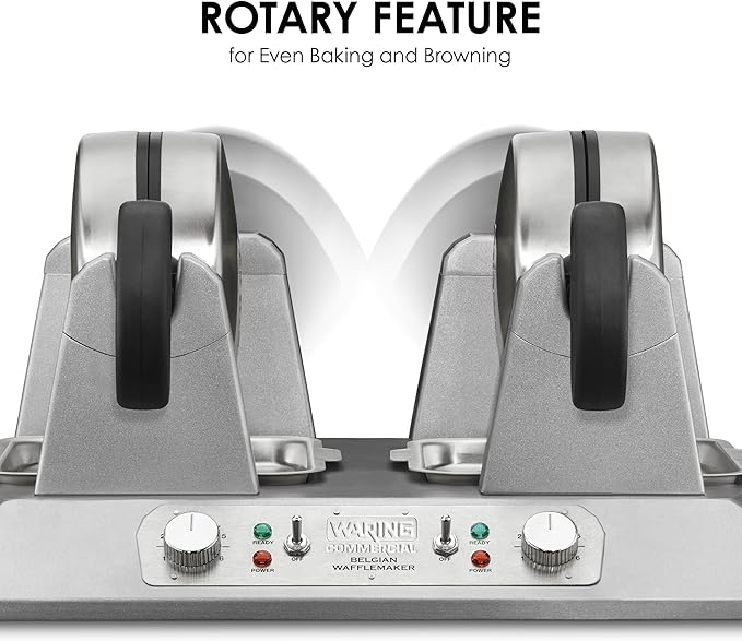 Waring Commercial Double Belgian Waffle Maker with Serviceable Plates, Duel Side by Side Rotating Cooking Non-Stick Surfaces, Heavy Duty Restaurant Foodservice, 50-60 Waffles an Hour, 208V, 2700W