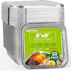 Thickened 50 Pack Heavy Duty Aluminum Pans with Lids, 8x8 Square Disposable Aluminum Baking Pans, Small Foil Pans with lids for Cooking, Meal Prep, Catering, Events, Carton Packaging
