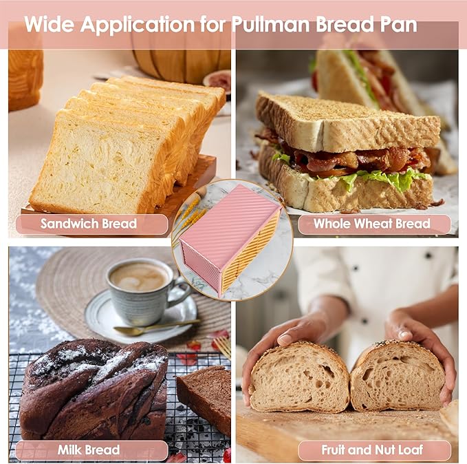 Unique Pink 1LB Bread Loaf Pan with Lid, Non-stick Safe Coating, Compact and Stylish Pullman Loaf Pan with Lid for Sandwich Loaves, Elevate Home Baking Aesthetics