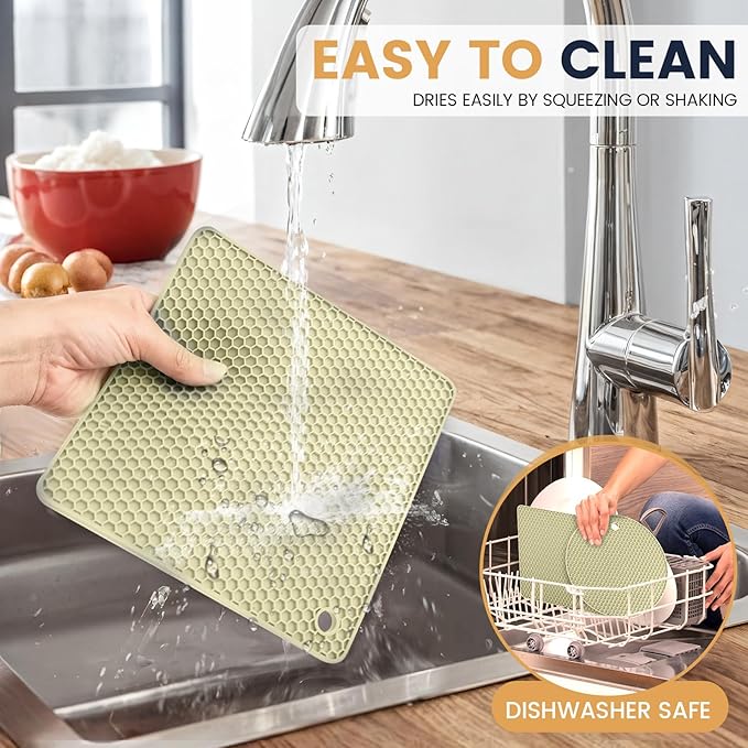Silicone Trivet Mats 4 Heat Resistant Pot Holders Multipurpose Non-Slip Hot Pads for Kitchen Potholders, Drying mat, Jar Opener, Spoon Holder, Coaster(Nordic Rice)