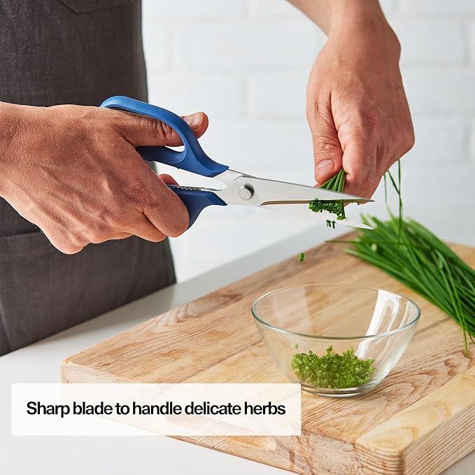 Misen Heavy Duty Kitchen Shears - Stainless Steel, Versatile and Easy Clean Scissors for Meat, Herbs and Veggies - Ambidextrous Comfort Handle - Professional Grade - Blue