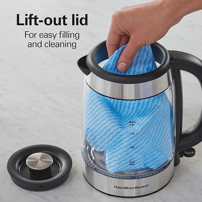 Hamilton Beach Electric Tea Kettle, Water Boiler & Heater, 1.8 Liter, Cordless Serving, 1500 Watts for Fast Boiling, Auto-Shutoff and Boil-Dry Protection, Easy-View Glass (40853C)