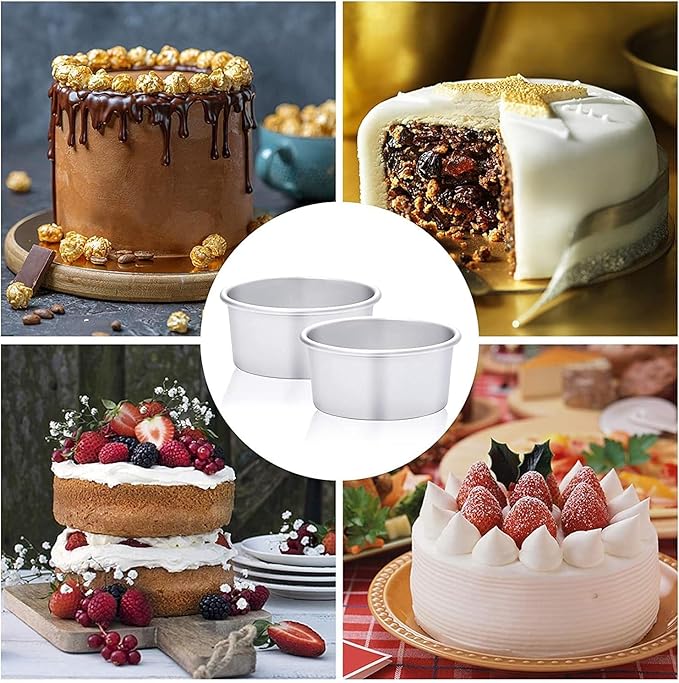 HomeMall 4 x 2 inch Round Cake Pan Set of 4, Aluminum Baking Pans for Mini Cakes, Heavy Duty Non-Stick, Evenly Baking Tools for Home Kitchen, Birthday Wedding Anniversary