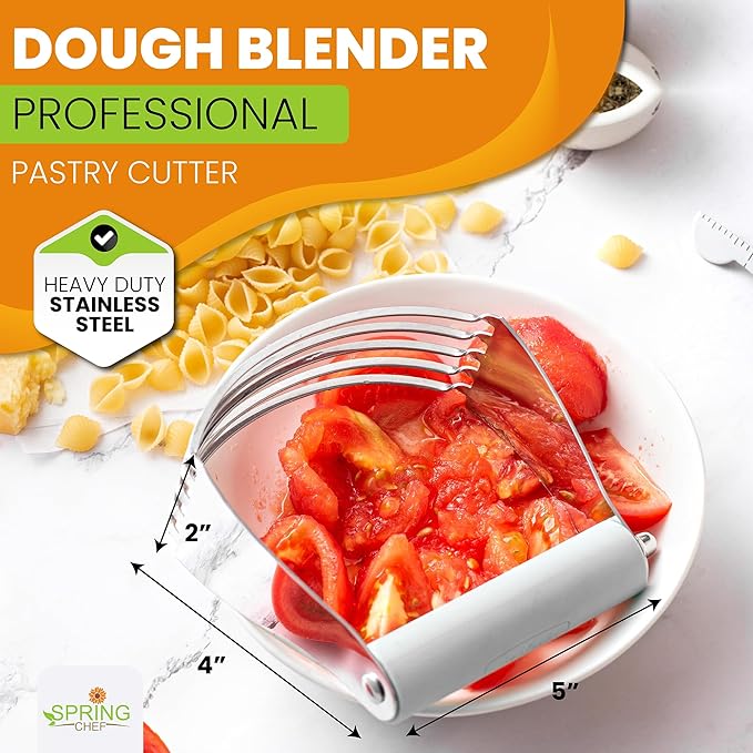 Spring Chef Professional White Dough Blender For Baking, Dough Cutter Tool, Stainless Steel Puff Pastry Cutter Tool with Sharp Blades, Dishwasher Safe Pastry Blender for Easy Mixing - Large Size