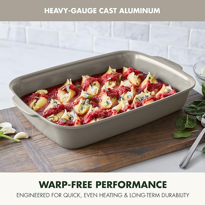 GreenPan Premiere Ovenware Healthy Ceramic Nonstick 4 Piece Bakeware Set, PFAS-Free, Rectangular, Square, Quarter, Half Sheet Baking Pans, Warp-Free, Oven & Broiler Safe 600F, Dishwasher Safe, Taupe