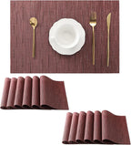 Leetaltree Burgundy Placemats Set of 12 - Heat Resistant Non-Slip Place mats for Dining Table, Washable Durable PVC Vinyl Woven Table Mats（Burgundy, 12）
