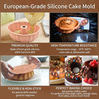 PADELE 2 Pack Silicone Cake Pan Nonstick,10 Inch, Silicone Cake Molds,Pound Pan, Baking Cake Pan for Jello,Gelatin,Cake,Brownie and Bread (Red+Pink)