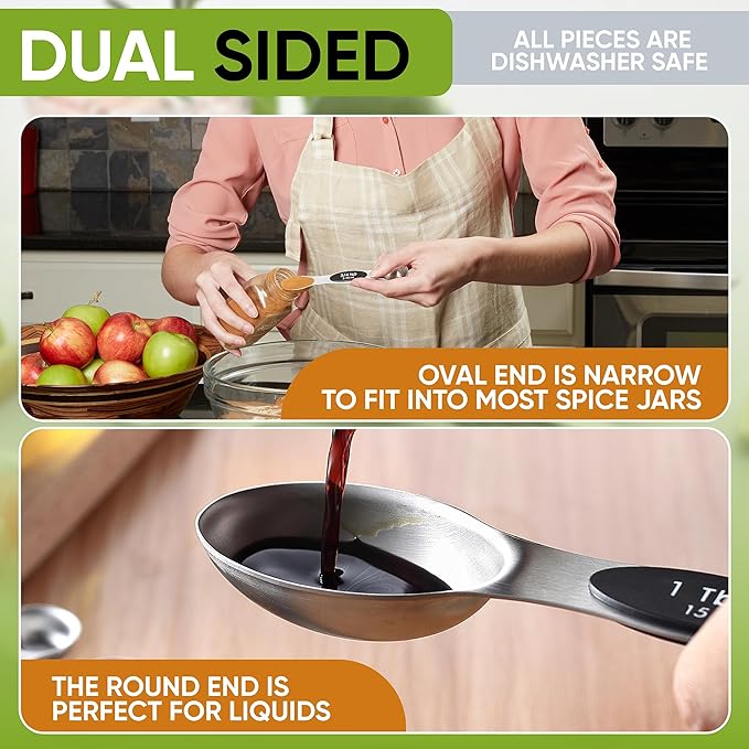 Spring Chef Magnetic Measuring Cups & Spoons Set, Patented, Strong N45 Magnets, Heavy Duty Stainless Steel Fits in Spice Jars for Baking & Cooking, BPA Free, Round Set of 15 with Leveler, Black