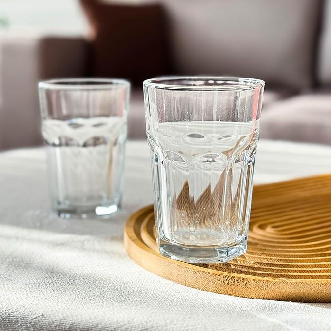 Highball Drinking Glasses Set of 6, 12.5 oz Glass Tumbler - Water Glasses & Beer Glassware for Kitchen - Durable Drinkware Set for Juice, Soda, Iced Tea & Cocktails - Heavy Base, Dishwasher Safe