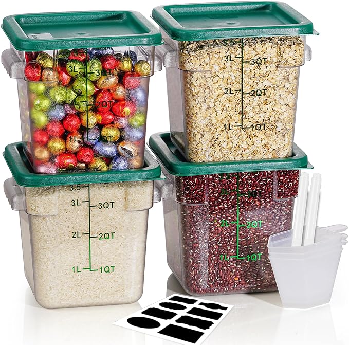 8QT Clear Food Storage Containers: 4 PCS[Food Grade][Hot&Cold Resistant] NSF Food Storage Containers with Lids for Home Restaurant Kitchen Storage Pizza Proof Dough, BPA Free N1
