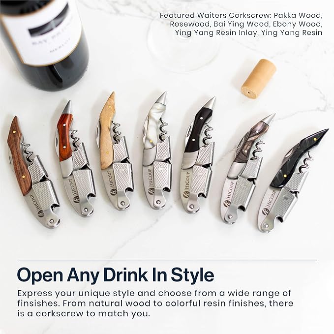 Hicoup Wine Opener - Professional Corkscrews for Wine Bottles w/Foil Cutter and Cap Remover - Manual Wine Key for Servers, Waiters, Bartenders and Home Use - Wood, Bai Ying
