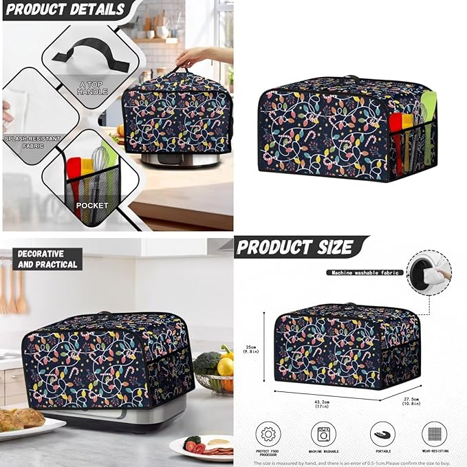 Christmas String Lights Blender Slow Cooker and Toaster Cover 2 Slice Kitchen Accessories Set for Coffee Maker, Stand Mixer & Microwave Counter Decor 3PCS