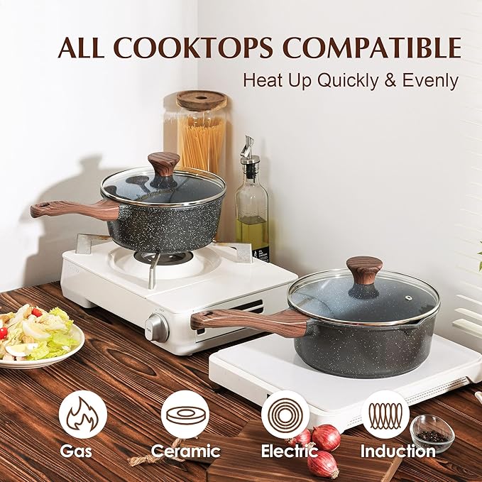 SENSARTE Nonstick Sauce Pan with Lid Saucepan Set, Swiss Granite Coating Sauce Pot Kitchen Cooking Pot, Induction Comptable, Free of Intentionally Added PFOA, 2 + 2.5 QT
