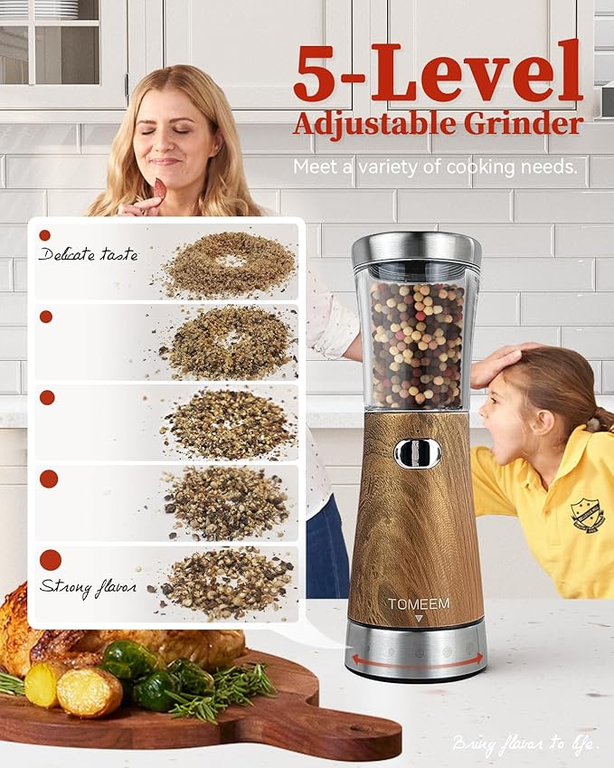 Electric Salt and Pepper Grinder Set with Storage Base, Stainless Steel Rechargeable Salt and Pepper Grinder Set with 4.5 oz Large Capacity, 1.8" Wide Mouth, Adjustable Coarseness, Ideal for Kitchen