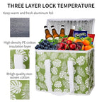 musbus 2-Pack extra Insulated Grocery shopping bag, large Green leaf, kitchen foldable reusable bags groceries,Sturdy zipper,Collapsible,tote,cooler,for transport women,Durable carrier