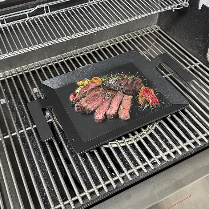 Carbon Steel Griddle - Professional Cookware Griddle Pan for Induction, Stove Top, Gas Grill, Cooktop, Electric and more, 17" x 10" NonStick Flat Top Griddle Plate Skillet, Indoor/Outdoor Use