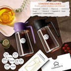 YARRAMATE 2Pcs 16oz/470ml Glass Olive Oil Sprayer for Cooking with Stickers, 2 in 1 Oil Dispenser for Kitchen Gadgets, Food Grade Premium Spray Bottle with Portion Control for Salad, BBQ(Black&Purple)