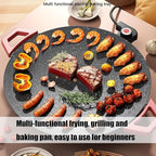 Indoor Smokeless Electric Griddle, Nonstick Round Tabletop Grill with Temperature Control, 1000W Fast Heating, Oil Drain Design for Steaks, Burgers, Pancakes, BBQ (40 cm/16 inch)