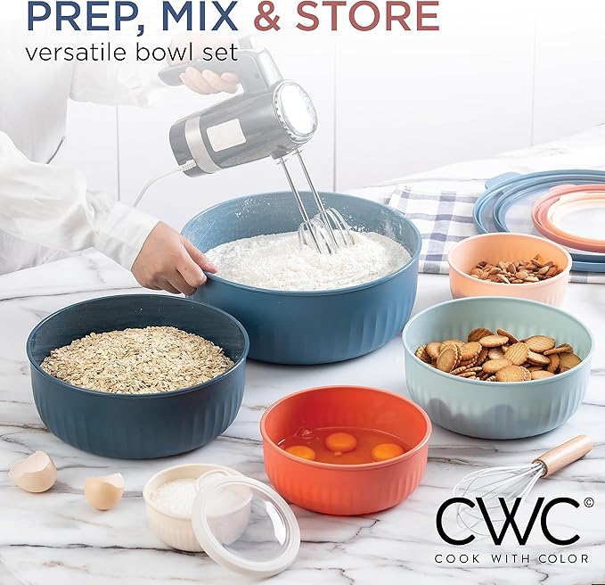 COOK WITH COLOR Prep Bowls with Lids- Wide and Deep Nesting Plastic Small Mixing Bowl Set with Lids, 12 Piece Set - Wide Bowls, Multicolor