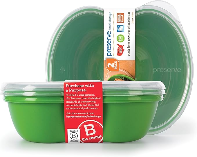 Preserve Dishwasher Safe BPA Free Sandwich Food Storage Container Made from Recycled Plastic in the USA, Set of 2, Apple Green