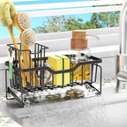 StorageRight Kitchen Sink Caddy Organizer, Rustproof Sponge Holder for Kitchen Sink, Instant Dry High Brush Holders with Drain Tray, Anti-Slip Storage Organization Essentials, Black