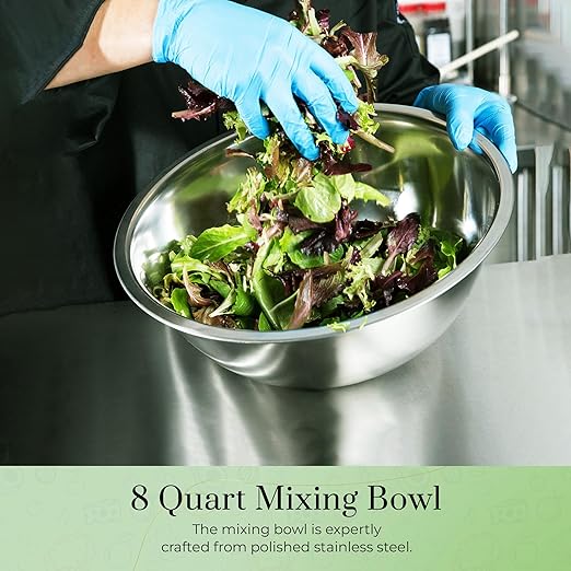 OCS Parts 8 Quart Mixing Bowl | 13.25-Inch Stainless Steel Professional Grade Flat Base Mixing Bowls for Home and Commercial Kitchens