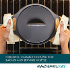 Rachael Ray Solid Glazed Ceramics Casserole Bakeware/Baker Set with Shared Lid, 3 Piece, Dark Gray