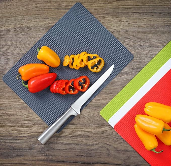 Dexas Heavy Duty Grippmat Flexible Cutting Board Set of Four, 8 by 11 inches, Gray, Red, White and Green