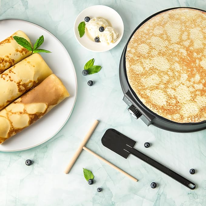 Moss & Stone 12” Electric Griddle Pan & Crepe Machine, Non-Stick Electric Crepe Maker with Adjustable Temperature, Includes Spreader & Spatula – Ideal for Pancakes, Blintzes & Tortillas