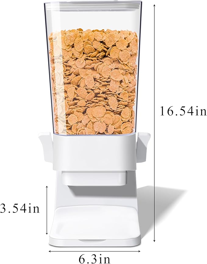 Cereal Dispenser Countertop, 5L Cereal Containers Storage Dispenser for Pantry, Large Dry Food Cereal Dispenser, Not Easy to Crush Cereal, Can Hold Oatmeal, Candy, Snack, Grain, Pet Food (White, 1Pc)