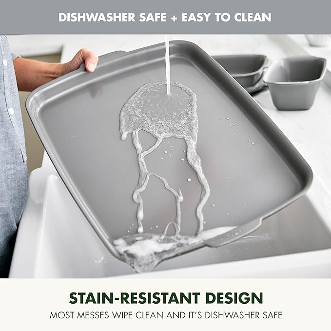 GreenPan Premiere Ovenware Healthy Ceramic Nonstick 4 Piece Bakeware Set, PFAS-Free, Rectangular, Square, Quarter, Half Sheet Baking Pans, Warp-Free, Oven Safe to 600F, Dishwasher Safe, Gray