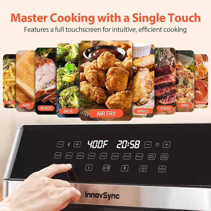 12QT Large Dual Air Fryer, 10-in-1 Double Zone Airfryer with 2×6QT Baskets, 60° Easy-Panel with Full Touchscreen, SyncCook Function, Viewing Window, Nonstick & Dishwasher Safe, 2 Dishes at Once, Black