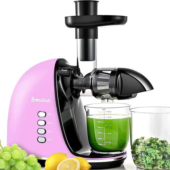 Slow Masticating Juicer,Brecious Cold Press Juicers with 2 Speed Modes & Quiet Motor,Juicers Machines Vegetable and Fruit with Reverse Function,Celery Juicer,BPA-Free,Easy to Clean (Purple）