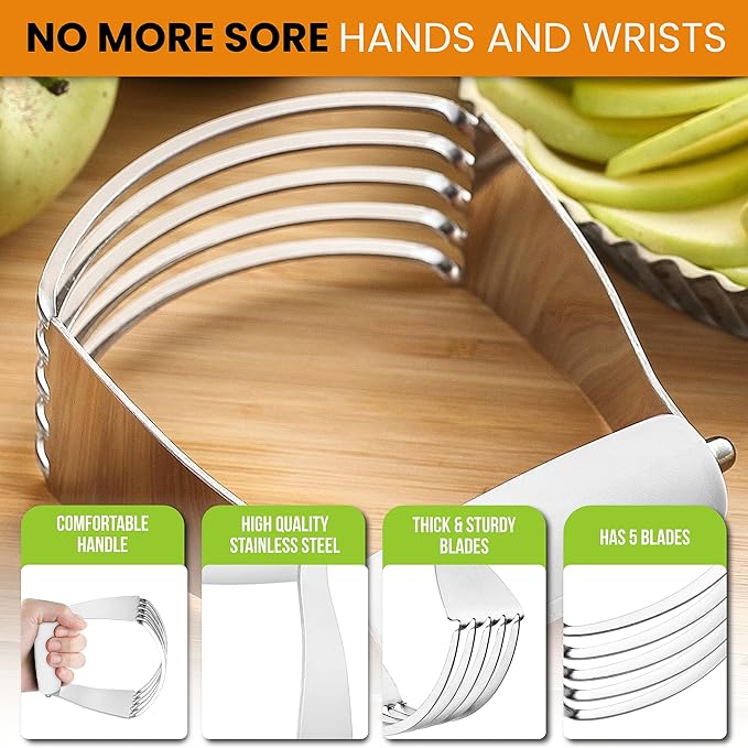 Spring Chef Medium Size White Dough Blender For Baking, Multifunctional Dough Cutter Tool, Stainless Steel Pastry Cutter Tool with Sharp & Sturdy Blades, Dishwasher Safe Pastry Blender for Easy Mixing