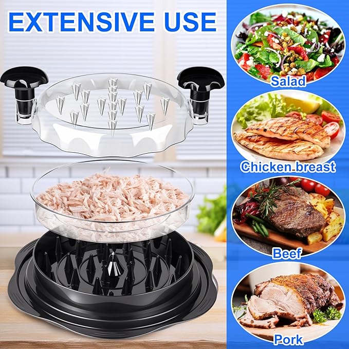 Chicken Breast Shredder, Chicken Shredder Tool Twist Large, Visible Meat Shredder Tool Twist with Separate Plate, Non-Slip Bottom, Ergonomic Handle, BPA free, Suitable for all kinds of Cooked Meat
