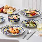 vancasso 12 Pieces Dinnerware Sets, Blue Plates and Bowls Set, Porcelain Dishes Set for 4, Microwave and Dishwasher Safe, Scratch Resistant, Bohemian Style Dining Ware Service for 4, Series SIMI