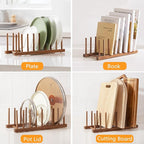 HBlife 2pcs Acacia Wooden Dish Dying Rack Pot Lid Plate Organizer Holder for Cabinet, Cutting Board Stand Drainer Storage Plate Rack for Dish, Pot Lid, Bowl, Cup, Cutting Board and Books