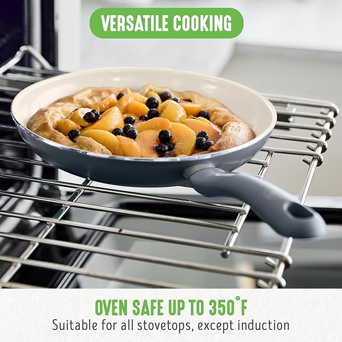 GreenLife Non Stick Fry Pan Set (7" & 10"), Non-Toxic PFAS-Free Ceramic Skillets, Dishwasher & Oven Safe, Egg Omelet Frying Pans, Stay- Cool Handles, Kitchen Home Cooking Essentials, Gray