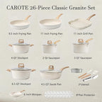 CAROTE Pots and Pans Set Nonstick, Cookware Set Induction Kitchen Cooking Set 26cs w/Frying Pans & Saucepans& Grill Pan